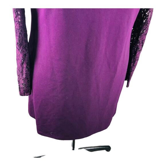 3765 PURPLE Shift Dress Womens 16 Lace Long Sleeve Knee Length Elegant Chiccore - Picture 3 of 10